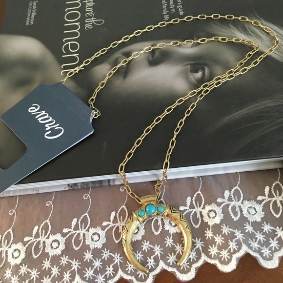 Crescent Moon Etched Boho Long Necklace - Picture 3 of 4